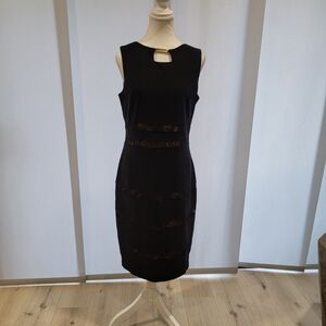 Joseph Ribkoff Black Midi Dress with Sheer Accents